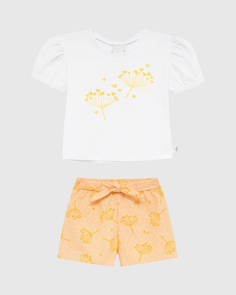 Conjunto Infantil Menina Blusa Manga Bufante E Shorts Laise Algodão Malwee Kids