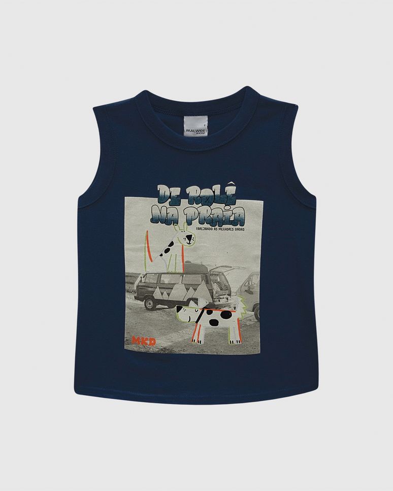 Regata Infantil Menino Estampa Frontal Temática Em Algodão Malwee Kids