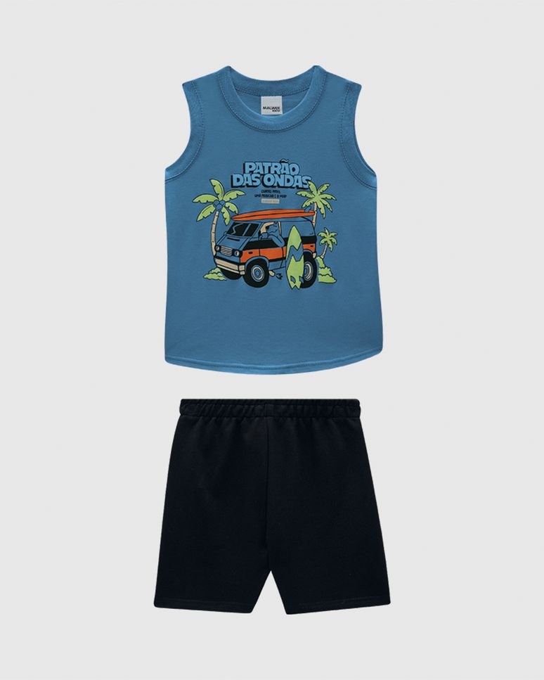 Conjunto Infantil Menino Regata Estampa Divertida Em Algodão Malwee Kids