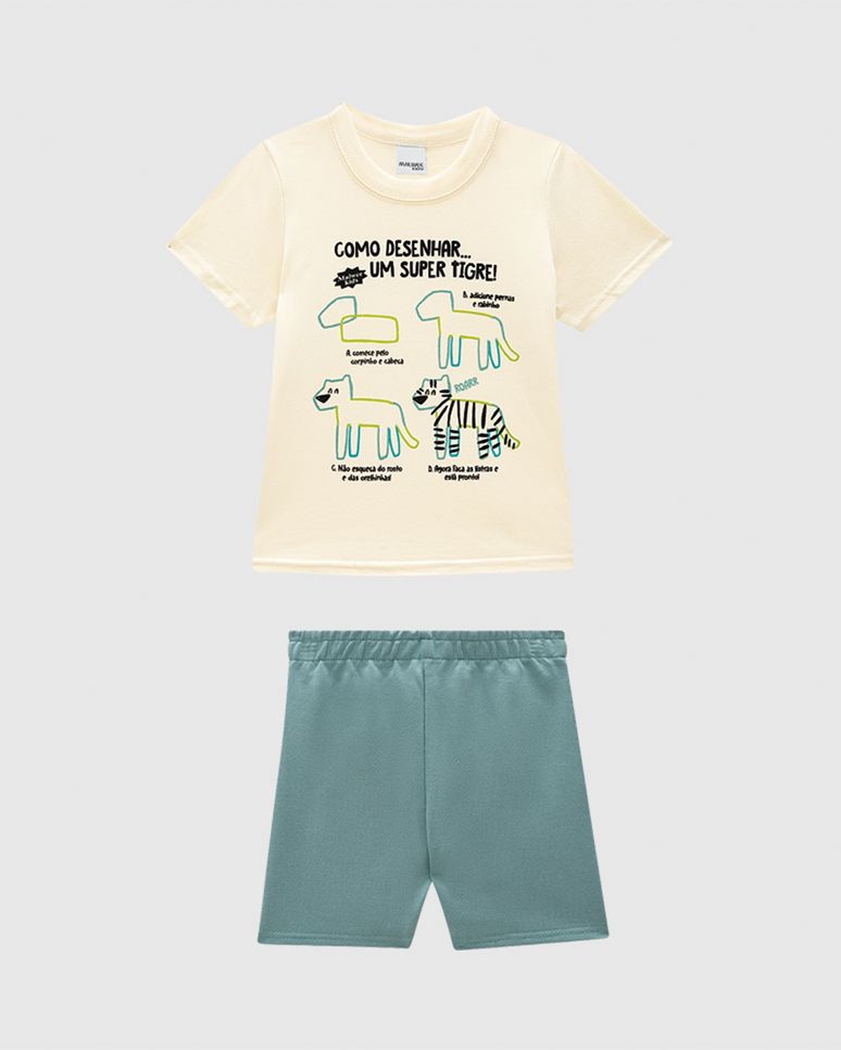 Conjunto Infantil Menino Camiseta Estampa Divertida Em Algodão Malwee Kids