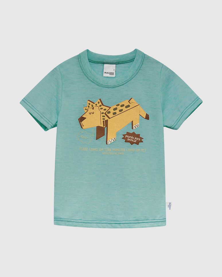 Camiseta Infantil Menino Feroz Como Um Leão Em Malha Rajada Malwee Kids