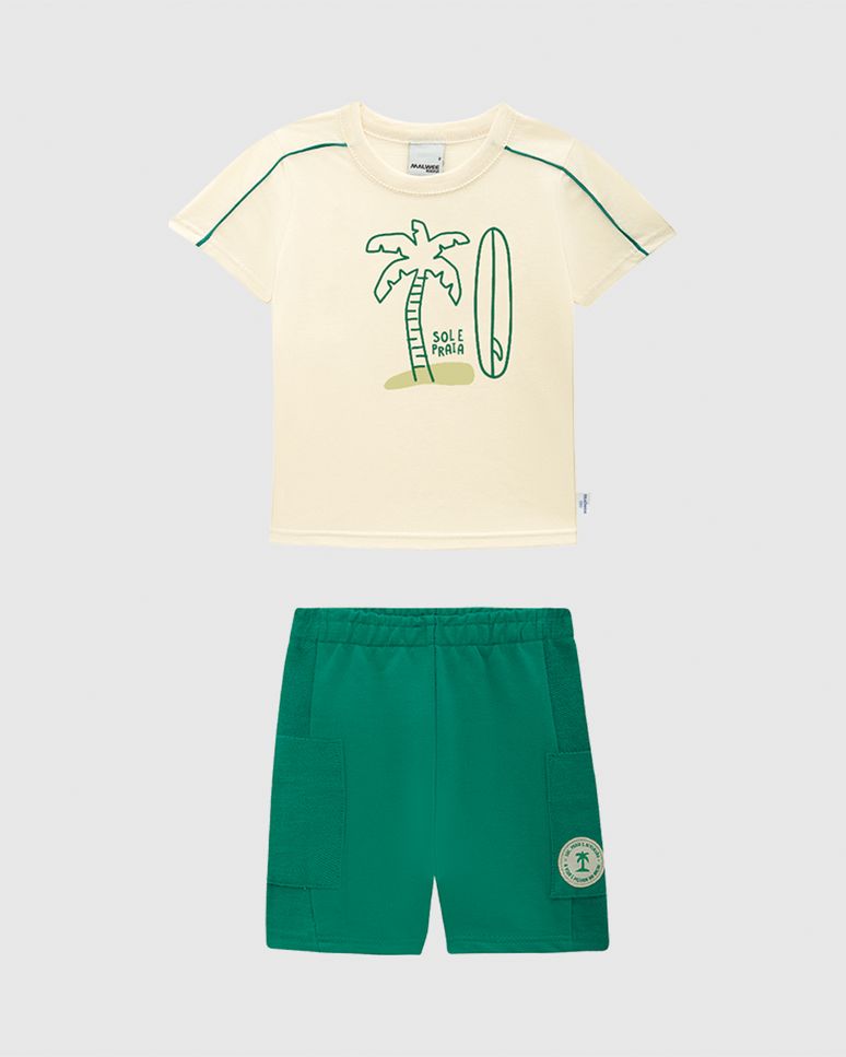 Conjunto Infantil Menino Camiseta E Bermuda Estampa Puff Malwee Kids
