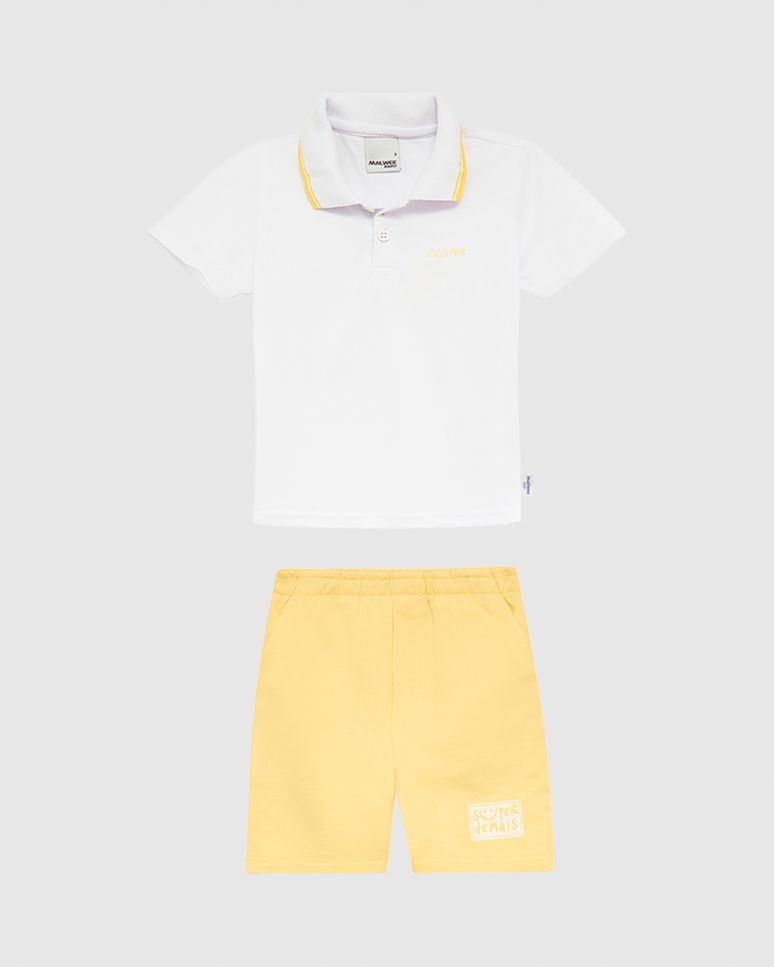 Conjunto Infantil Menino Camisa Polo Estampa Efeito HD E Bermuda Malwee Kids