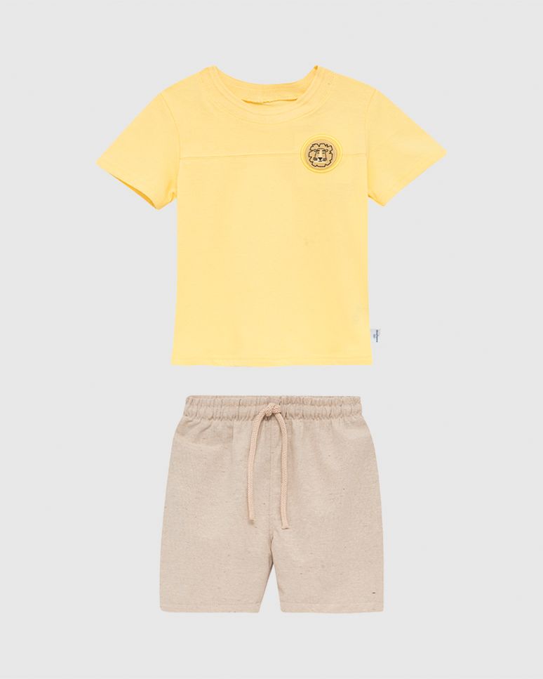 Conjunto Infantil Menino Camiseta Aplique Frontal E Bermuda Malwee Kids