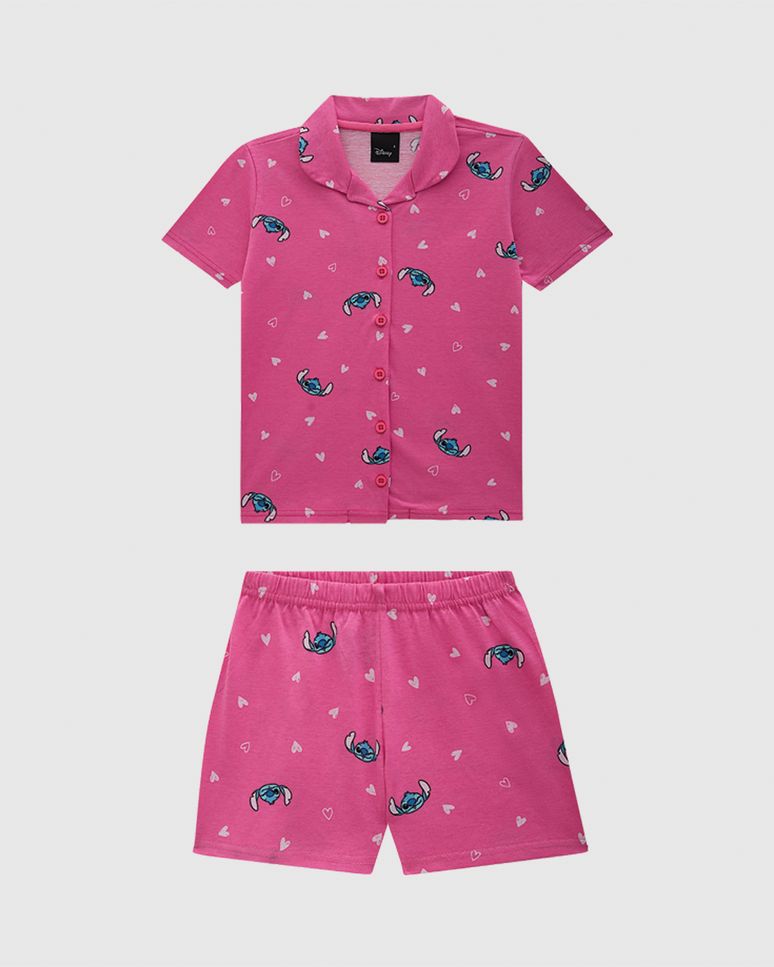 Pijama Curto Infantil Menina Americano Stitch Disney Em Algodão Malwee Kids