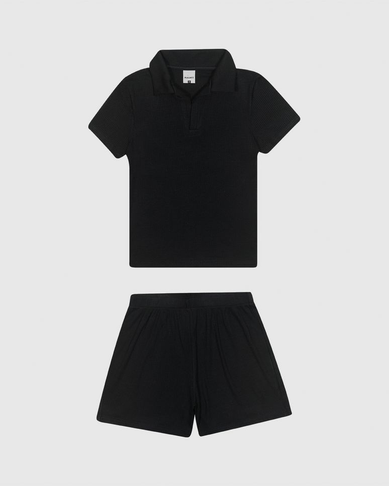 Conjunto Menina Blusa Polo Peitilho Frontal Malha Viscose Canelada Malwee Kids