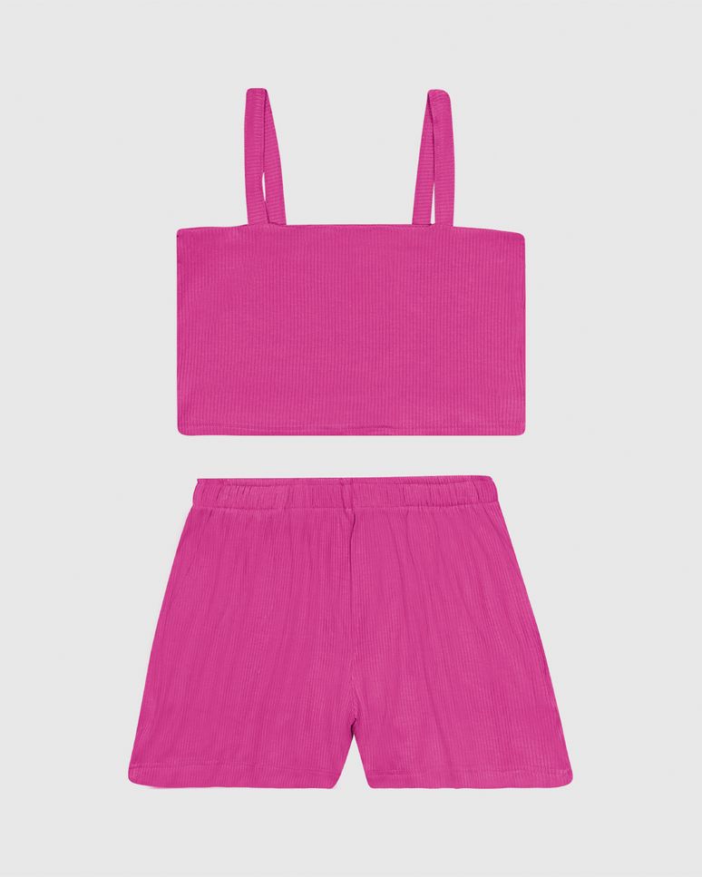 Conjunto Menina Regata E Shorts Bolso Faca Malha Viscose Canelada Malwee Kids