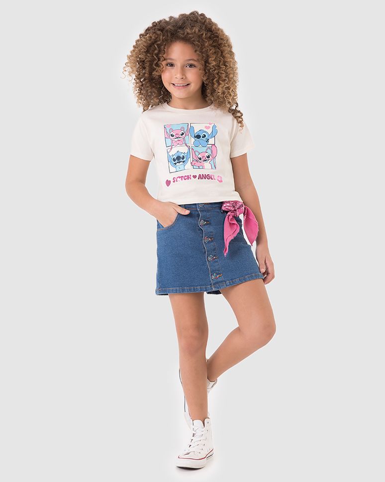 Blusa Infantil Menina Box Estampa Foil Stitch & Angel Disney Malwee Kids