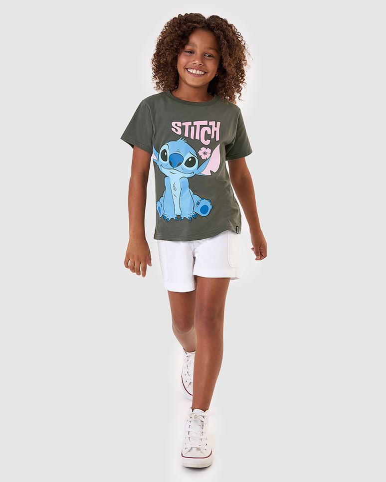Camiseta Infantil Menina Estampa Glitter Stitch Disney Em Algodão Malwee Kids