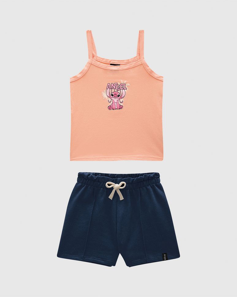 Conjunto Infantil Menina Regata Angel Stitch Disney Em Algodão Malwee Kids