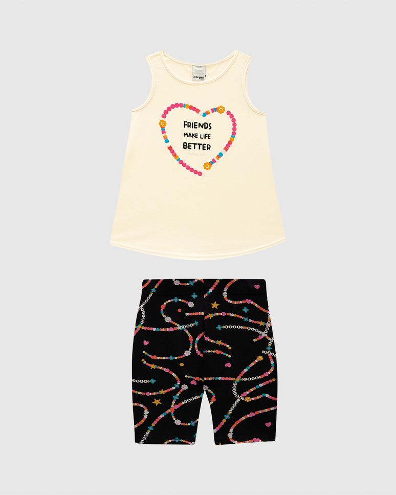 Conjunto Infantil Menina Bermuda Ciclista Estampada Em Algodão Malwee Kids