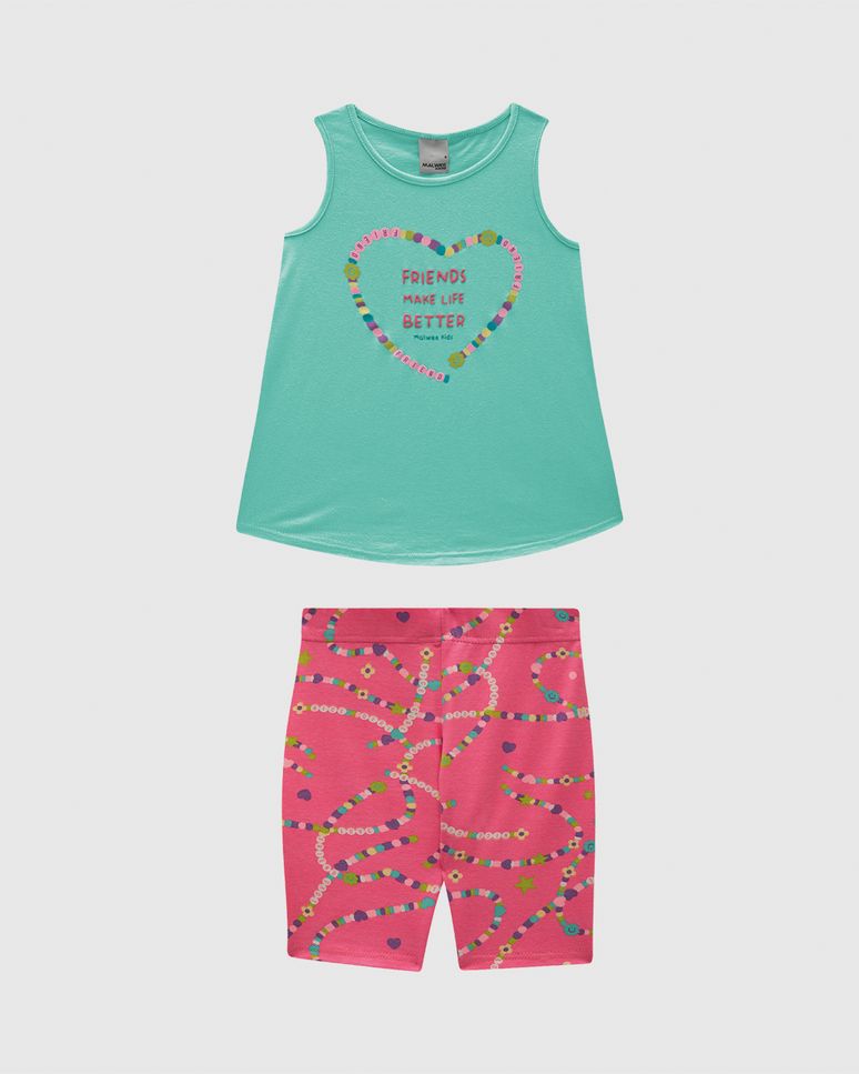 Conjunto Infantil Menina Bermuda Ciclista Estampada Em Algodão Malwee Kids