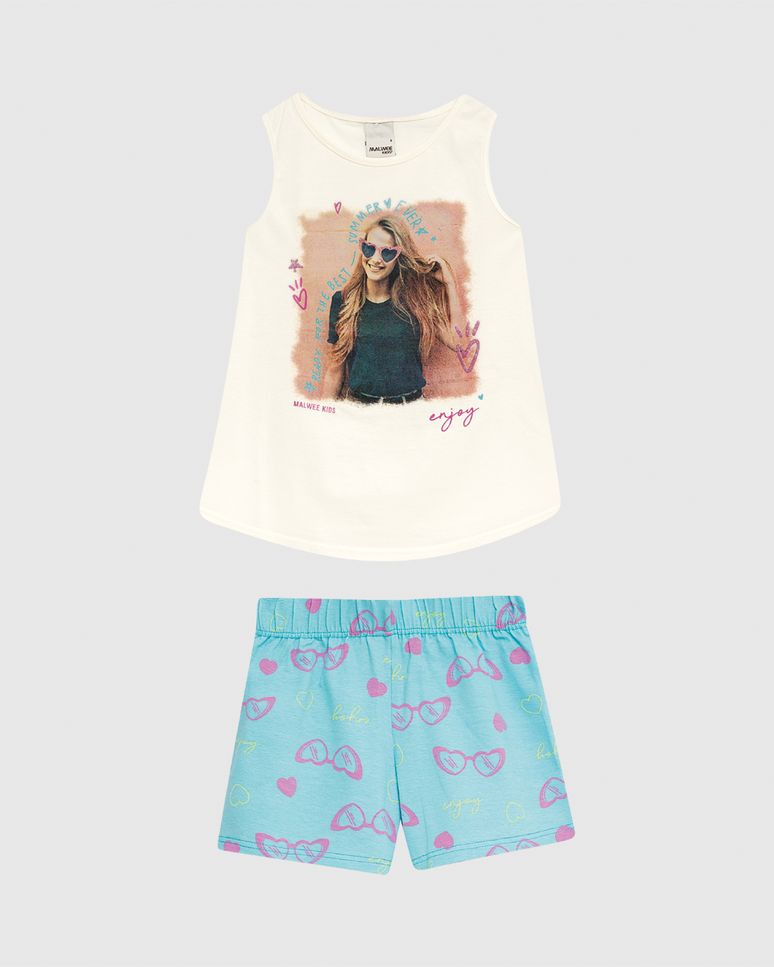 Conjunto Infantil Menina Estampa Puff E Glitter Em Algodão Malwee Kids