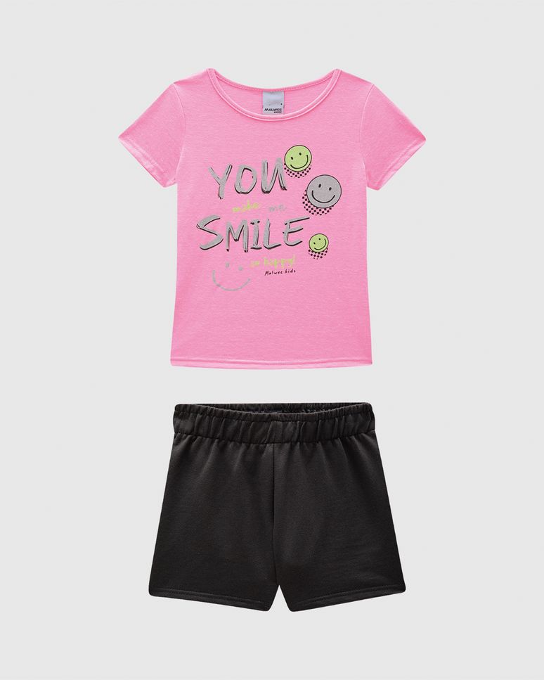 Conjunto Curto Infantil Menina Blusa You Make Me Smile E Shorts Malwee Kids