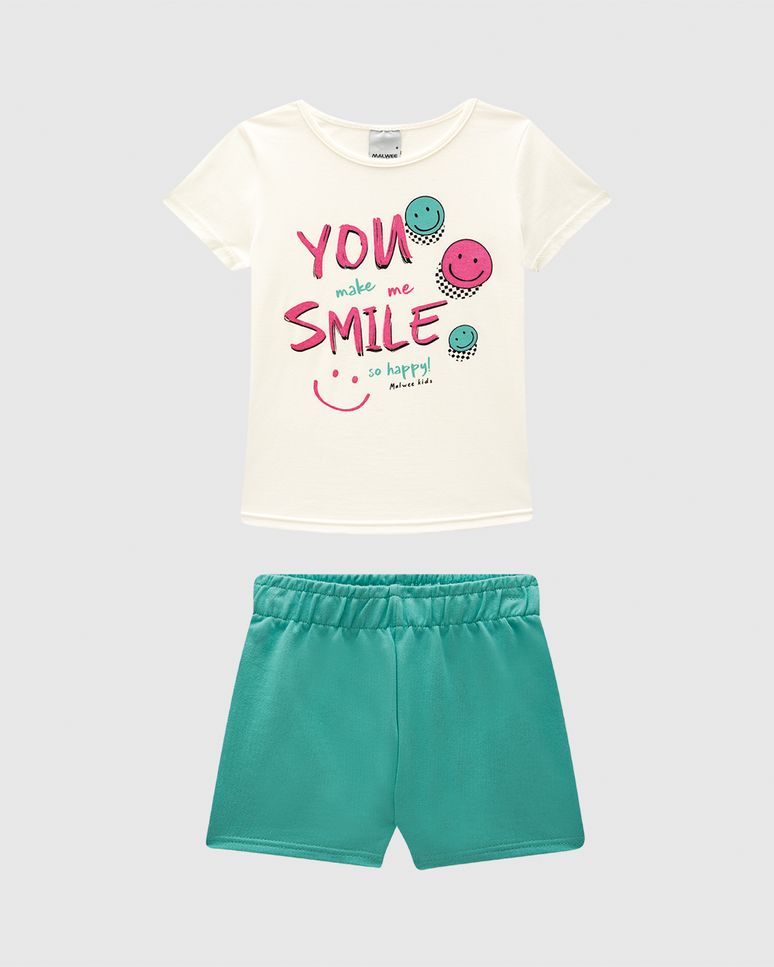 Conjunto Curto Infantil Menina Blusa You Make Me Smile E Shorts Malwee Kids