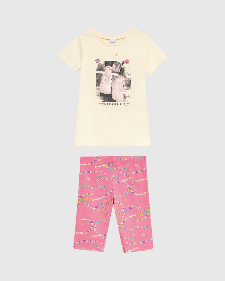 Conjunto Infantil Menina Blusa E Bermuda Estampada Em Algodão Malwee Kids