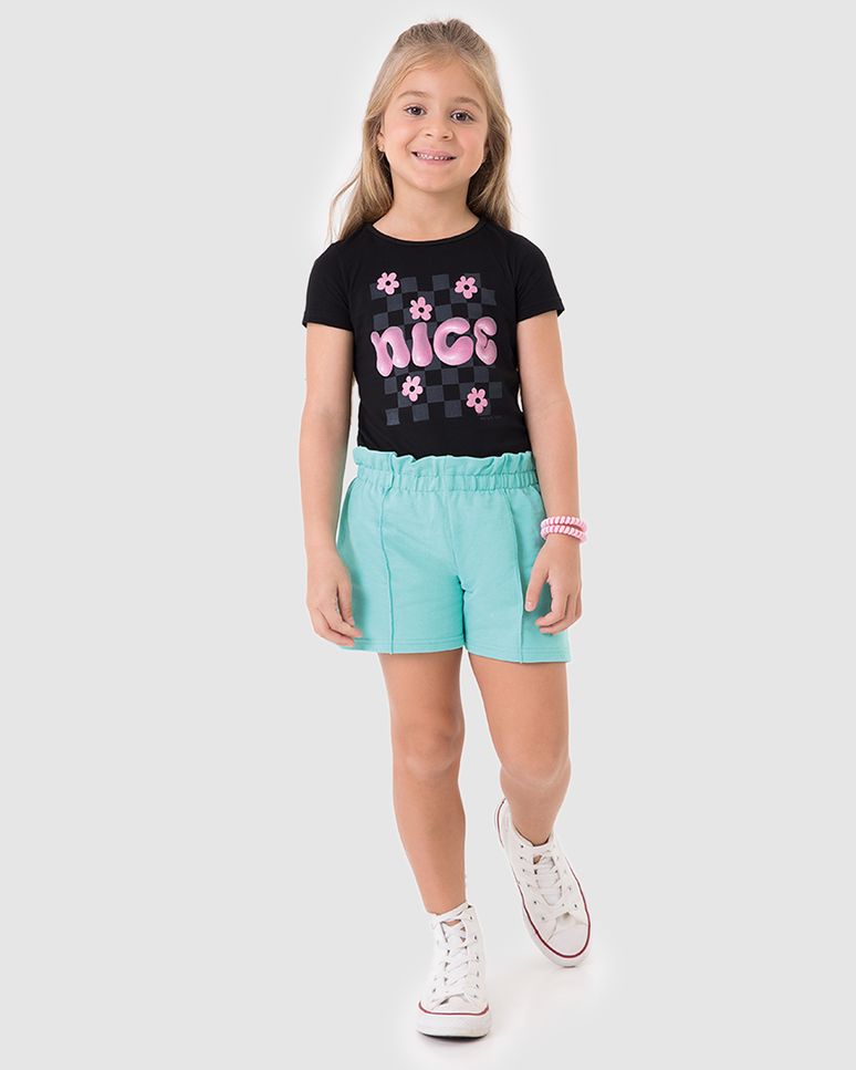 Blusa Infantil Menina Manga Curta Estampa Com Glitter Em Algodão Malwee Kids