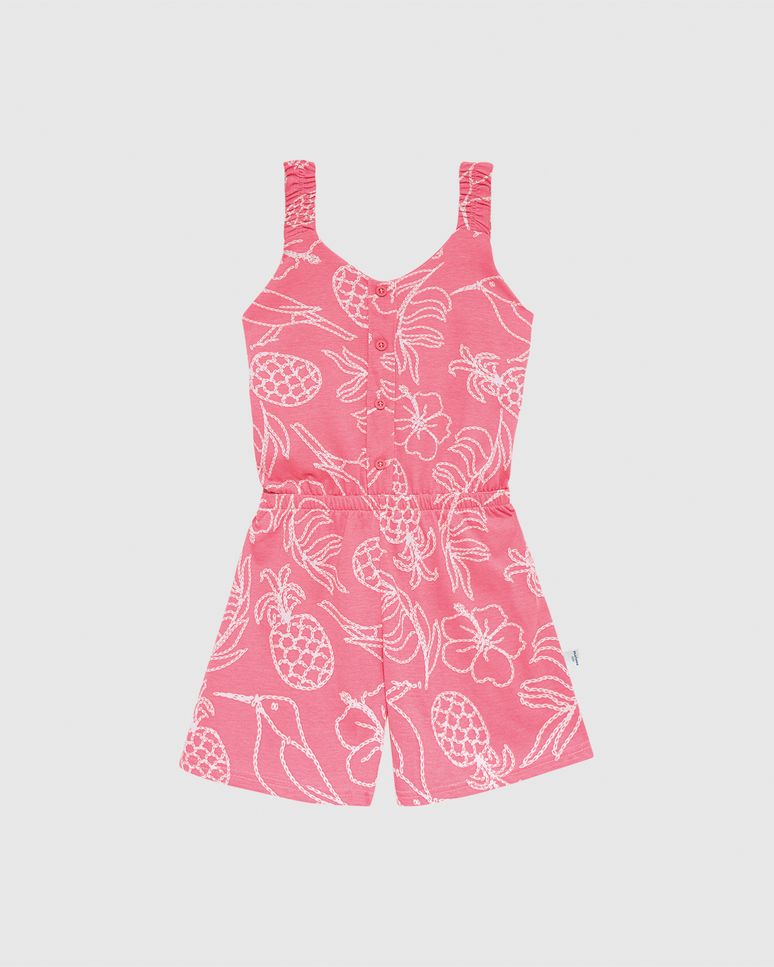 Macaquinho Infantil Menina Acinturado Botão Decorativo Algodão Malwee Kids