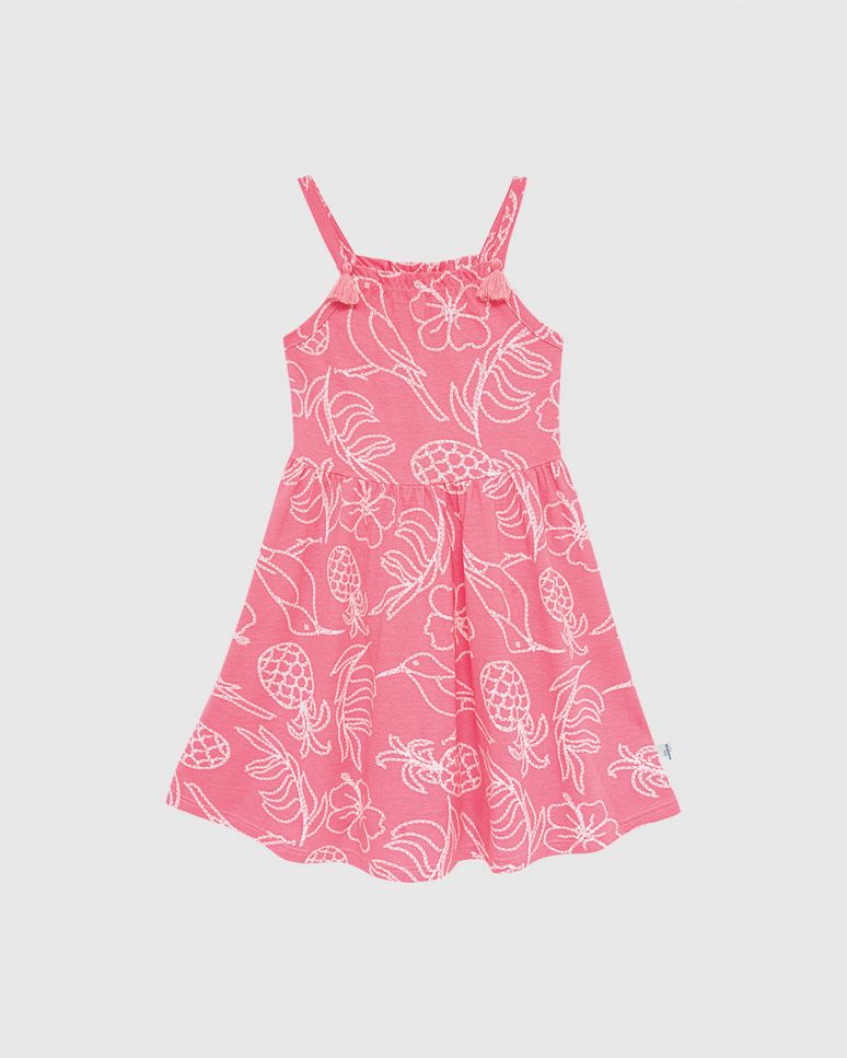 Vestido Infantil Decote Quadrado Detalhe Tessel Em Algodão Malwee Kids