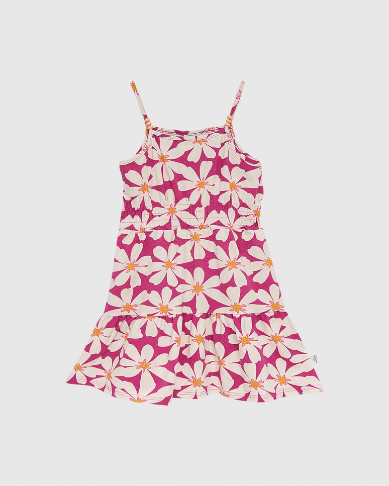 Vestido Infantil Floral Alça Fina Aplique Miçanga Em Algodão Malwee Kids