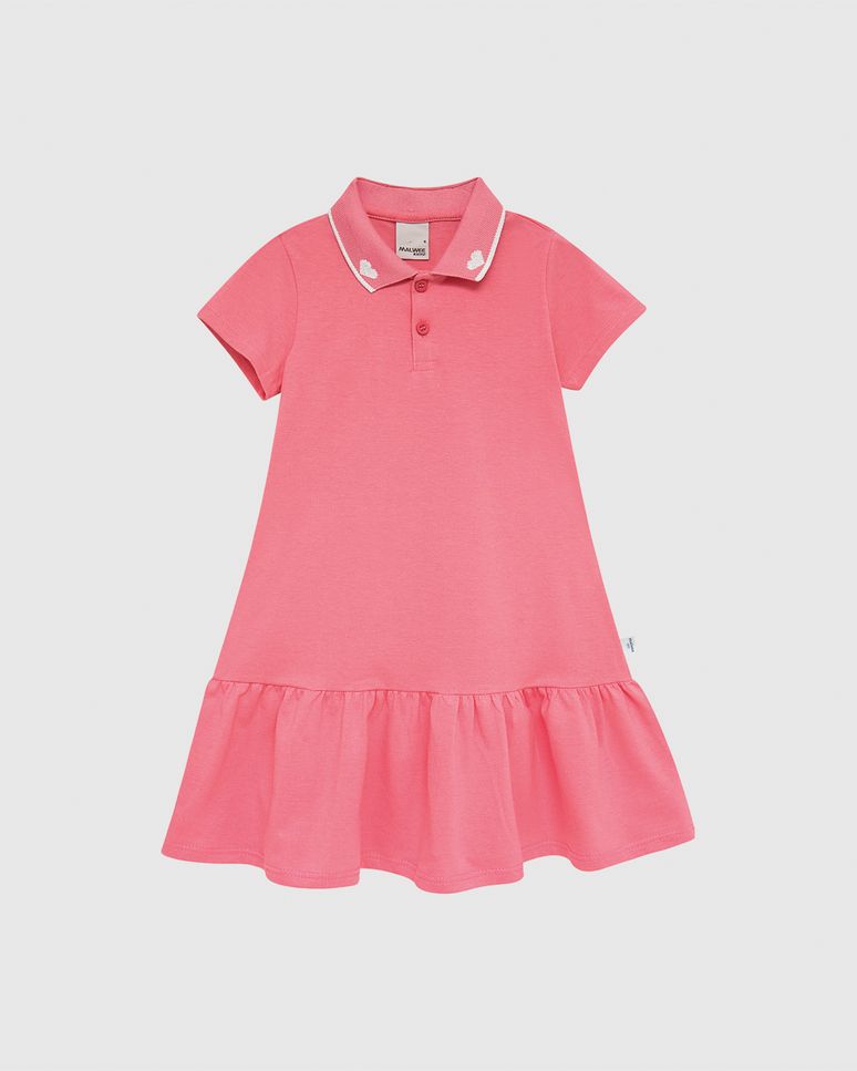 Vestido Polo Infantil Peitilho Frontal E Babado Em Algodão Malwee Kids
