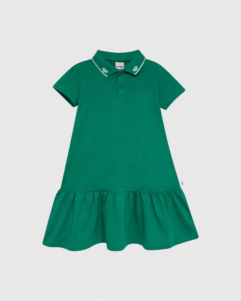 Vestido Polo Infantil Peitilho Frontal E Babado Em Algodão Malwee Kids