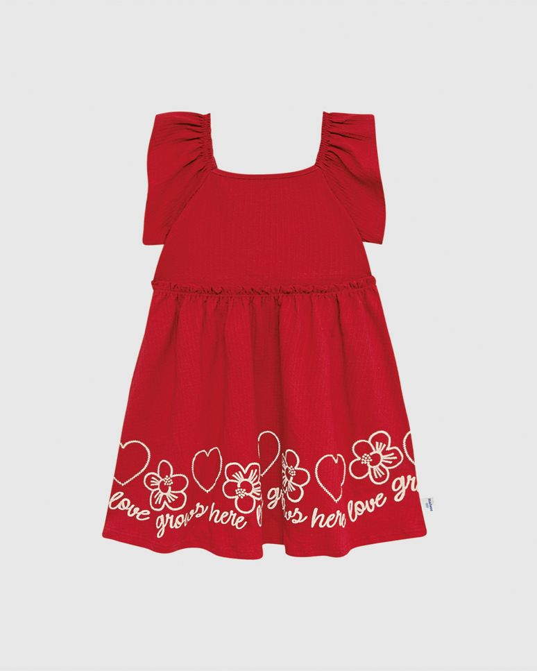 Vestido Infantil Acinturado Barra Estampa Puff Malha Texturizada Malwee Kids