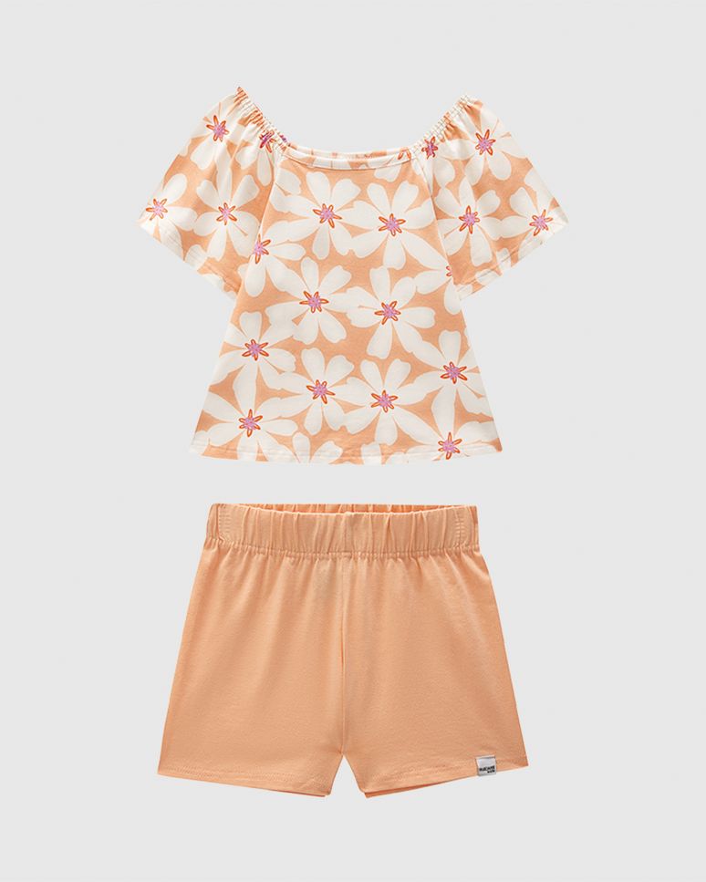 Conjunto Infantil Menina Blusa Floral E Shorts Em Algodão Malwee Kids