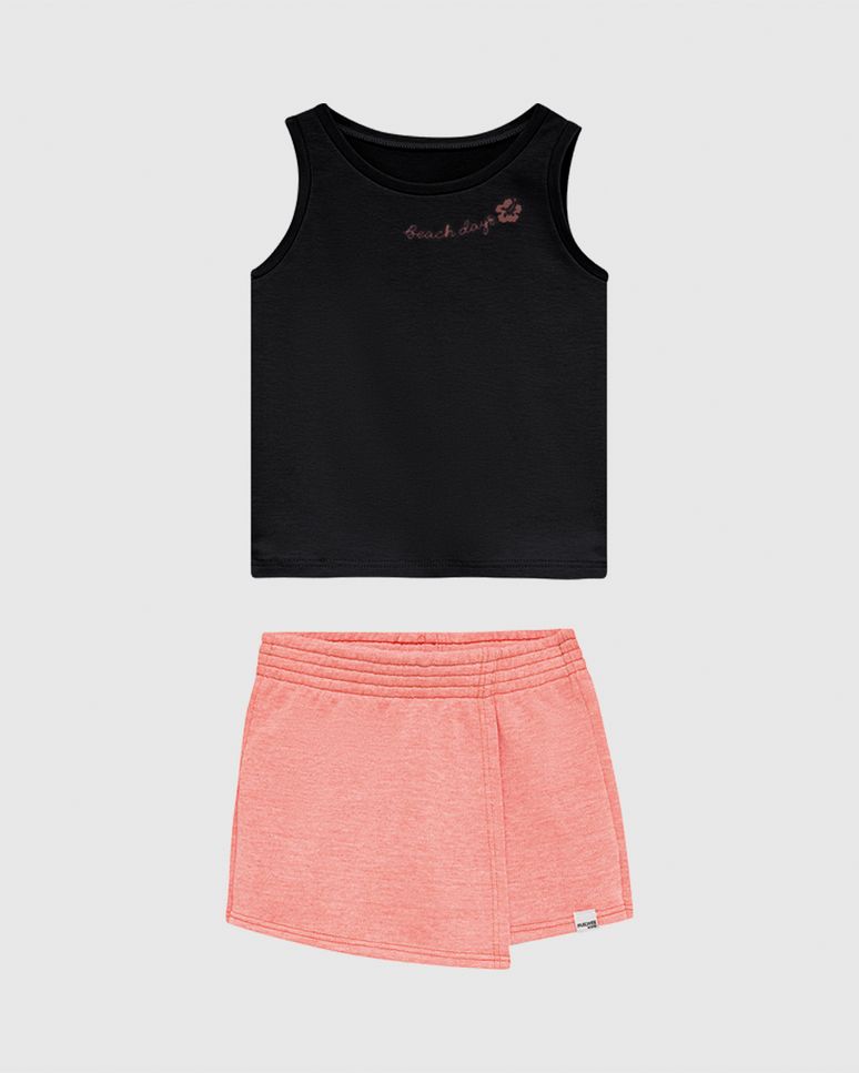 Conjunto Infantil Menina Regata E Shorts Saia Em Moletinho Rajado Malwee Kids