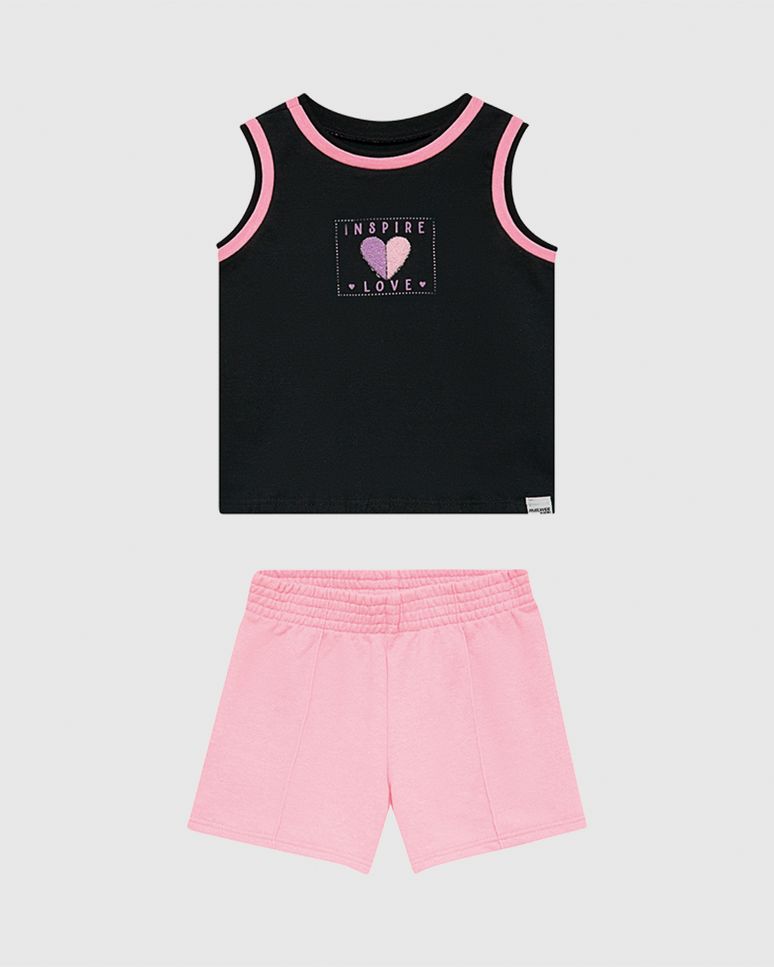 Conjunto Infantil Menina Inspire Love E Shorts Moletinho Rajado Malwee Kids