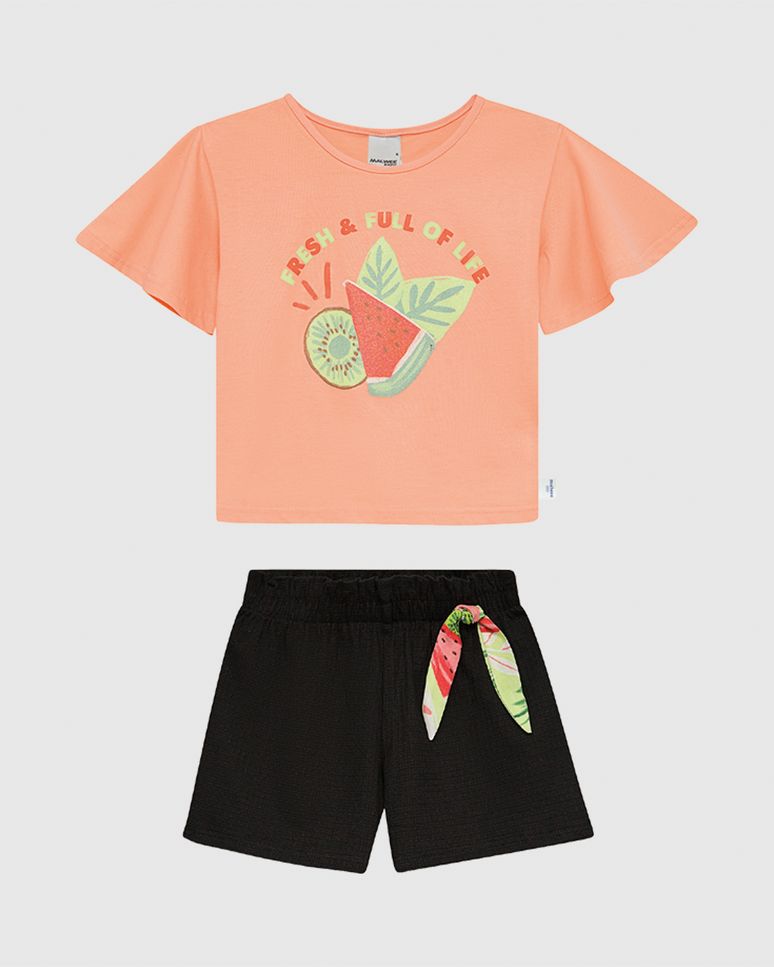 Conjunto Infantil Menina Blusa E Shorts Com Laço Decorativo Malwee Kids