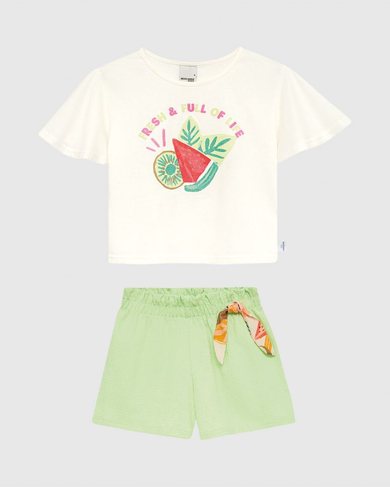Conjunto Infantil Menina Blusa E Shorts Com Laço Decorativo Malwee Kids