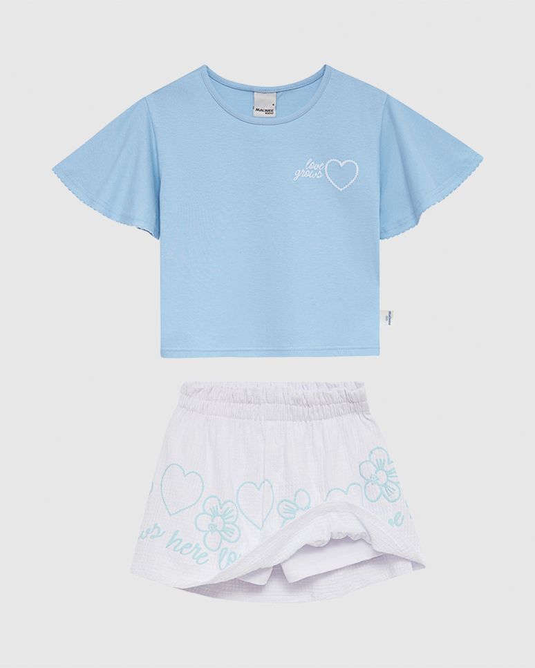 Conjunto Infantil Menina Blusa Manga Godê Love Grows E Saia Malwee Kids
