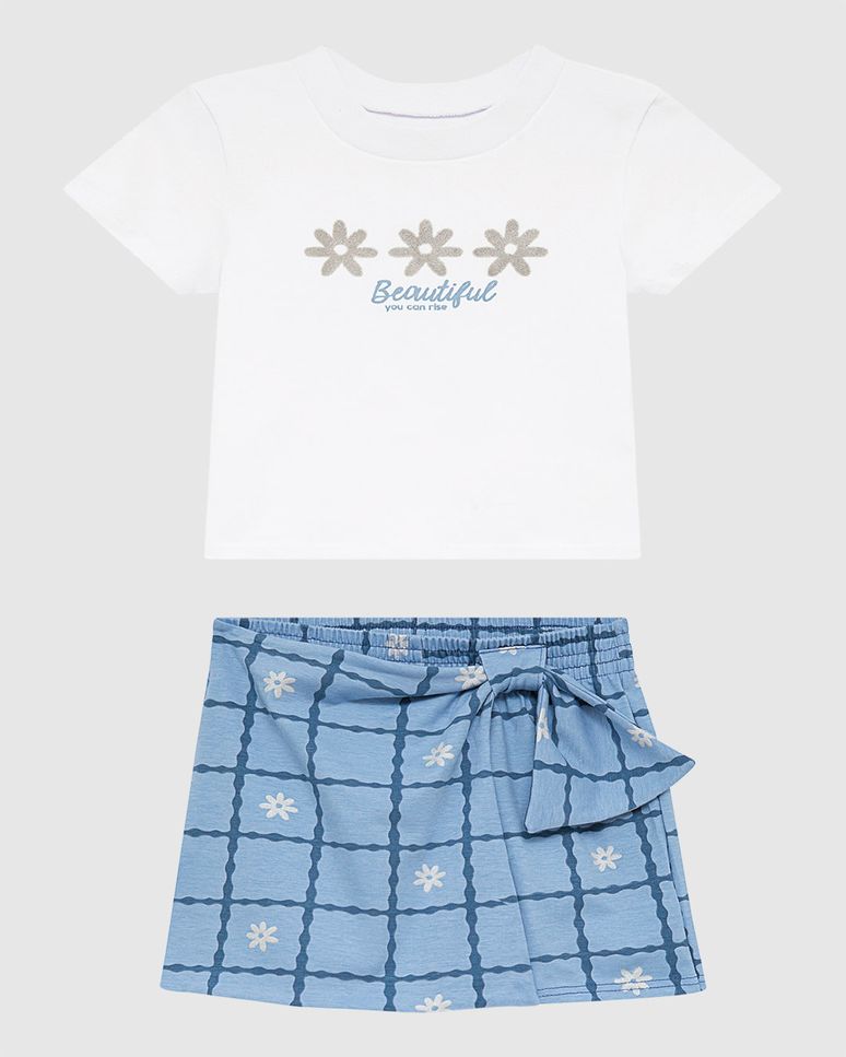 Conjunto Infantil Menina Blusa E Saia Estampa Quadriculada Malwee Kids