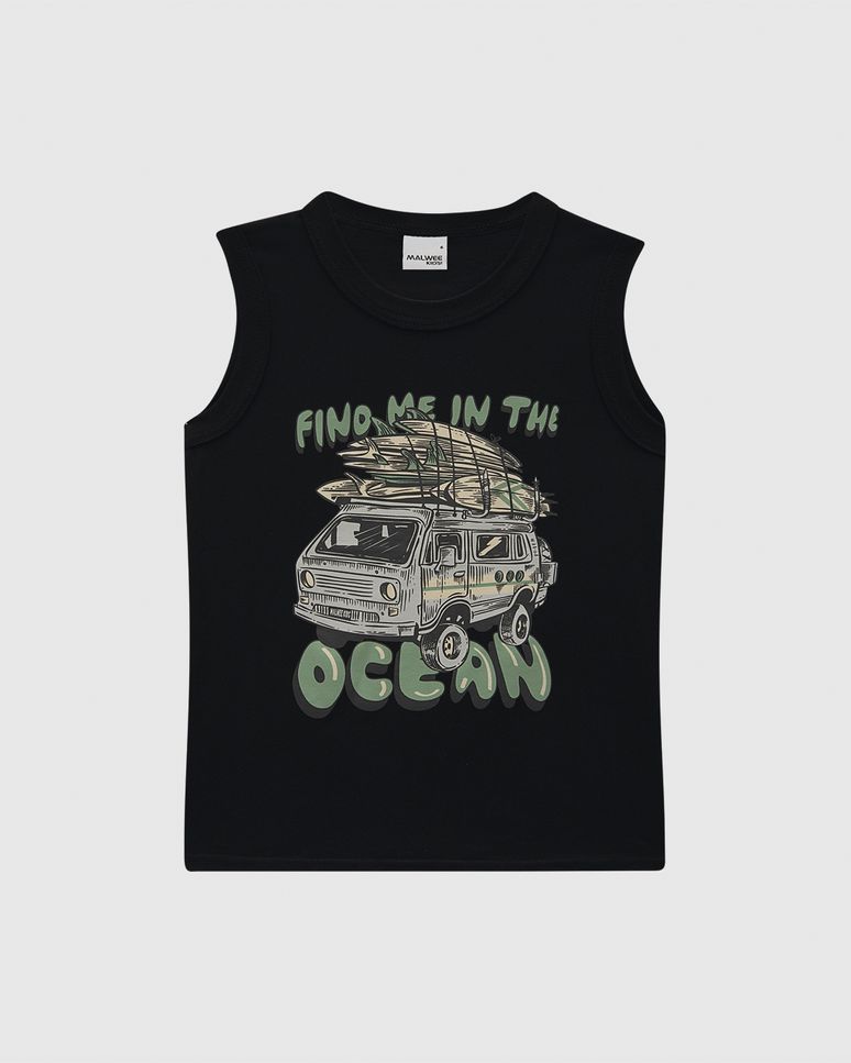 Regata Infantil Menino Alça Larga Estampa Frontal Em Algodão Malwee Kids