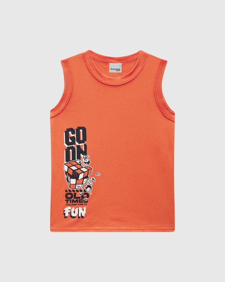 Regata Infantil Menino Alça Larga Estampa Frontal Em Algodão Malwee Kids