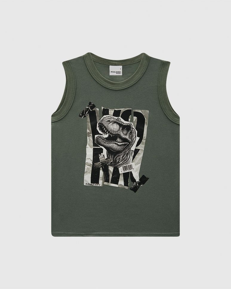 Regata Infantil Menino Alça Larga Estampa Frontal Em Algodão Malwee Kids