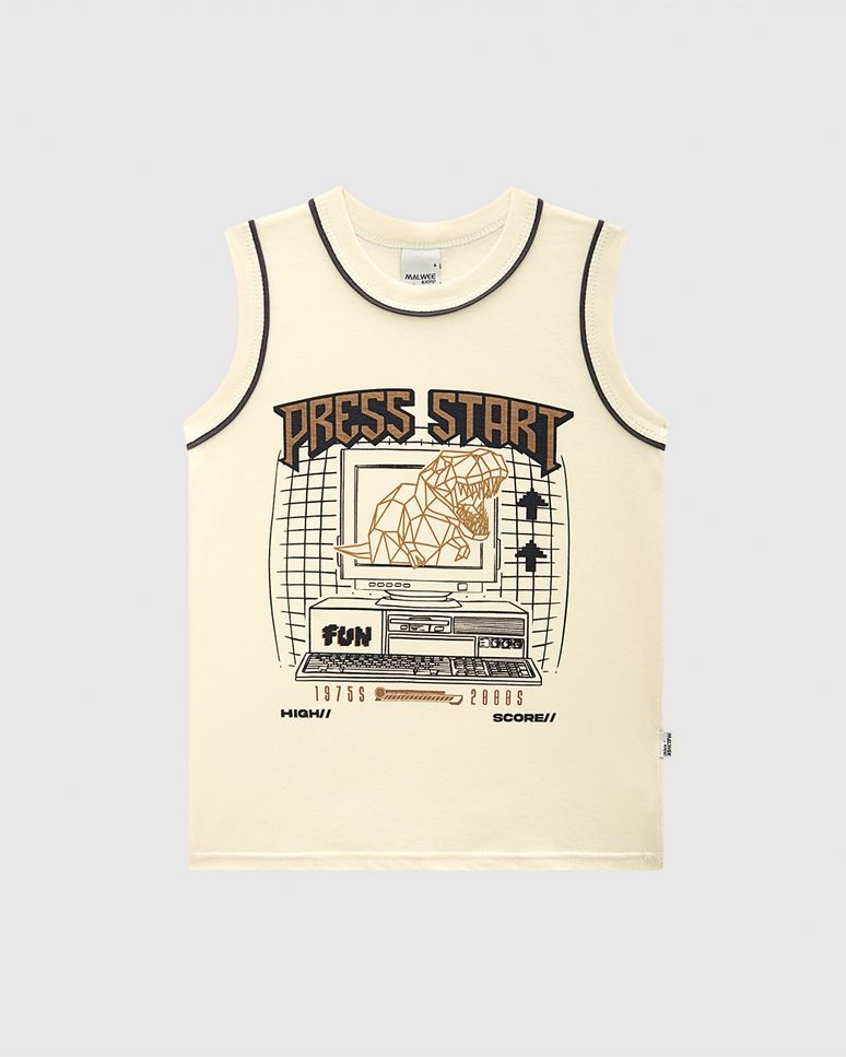 Regata Infantil Menino Estampa Press Start Em Algodão Malwee Kids