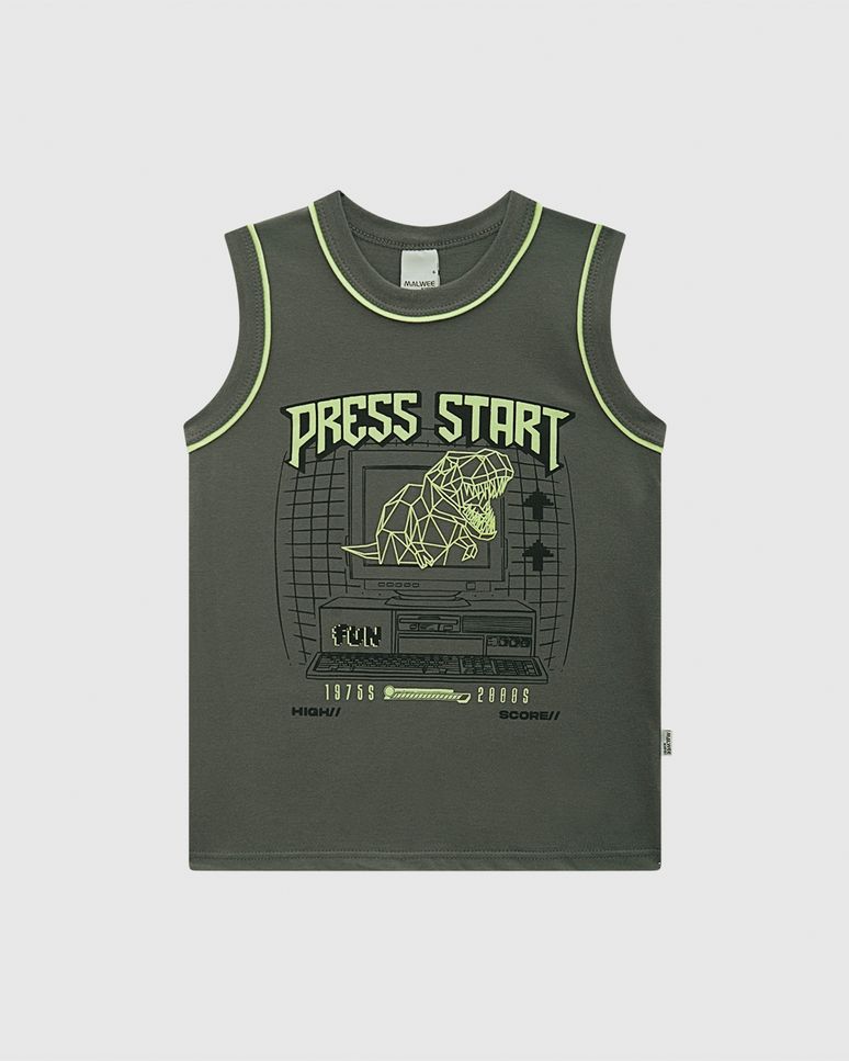 Regata Infantil Menino Estampa Press Start Em Algodão Malwee Kids