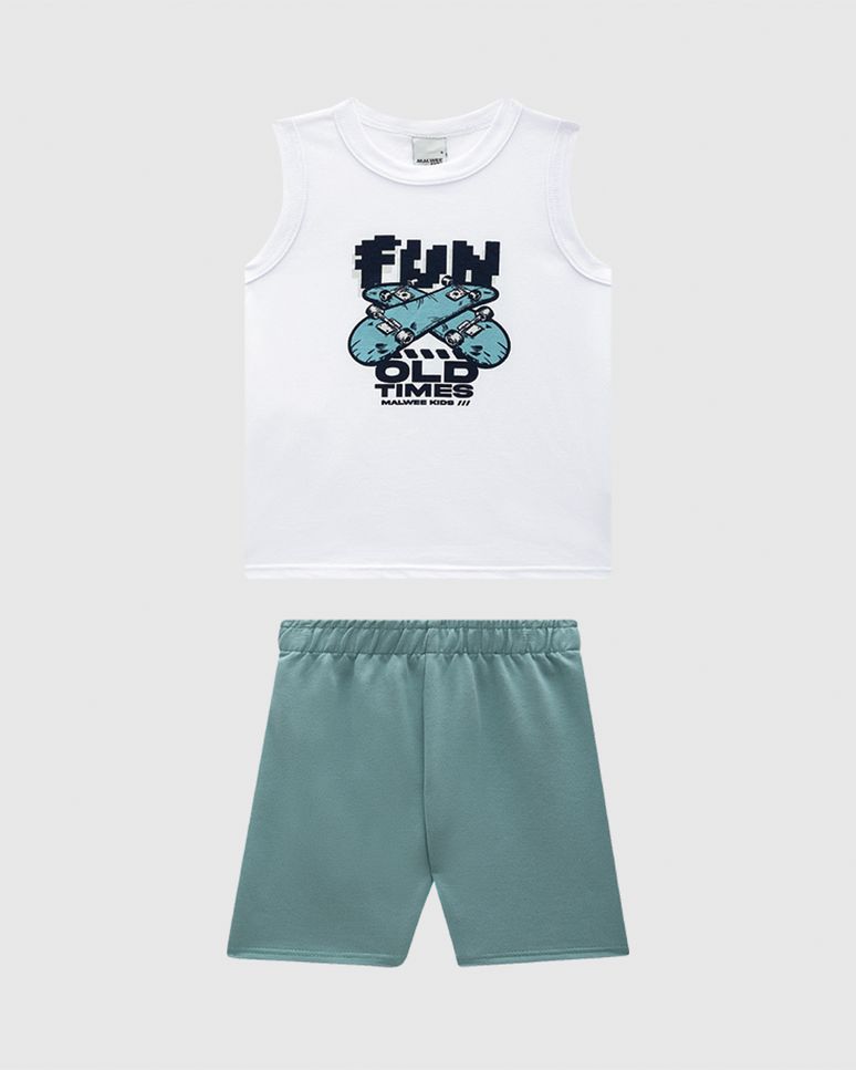 Conjunto Infantil Menino Bermuda Cós Elástico Em Moletinho