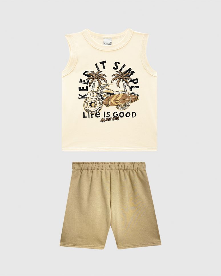 Conjunto Infantil Menino Bermuda Cós Elástico Em Moletinho