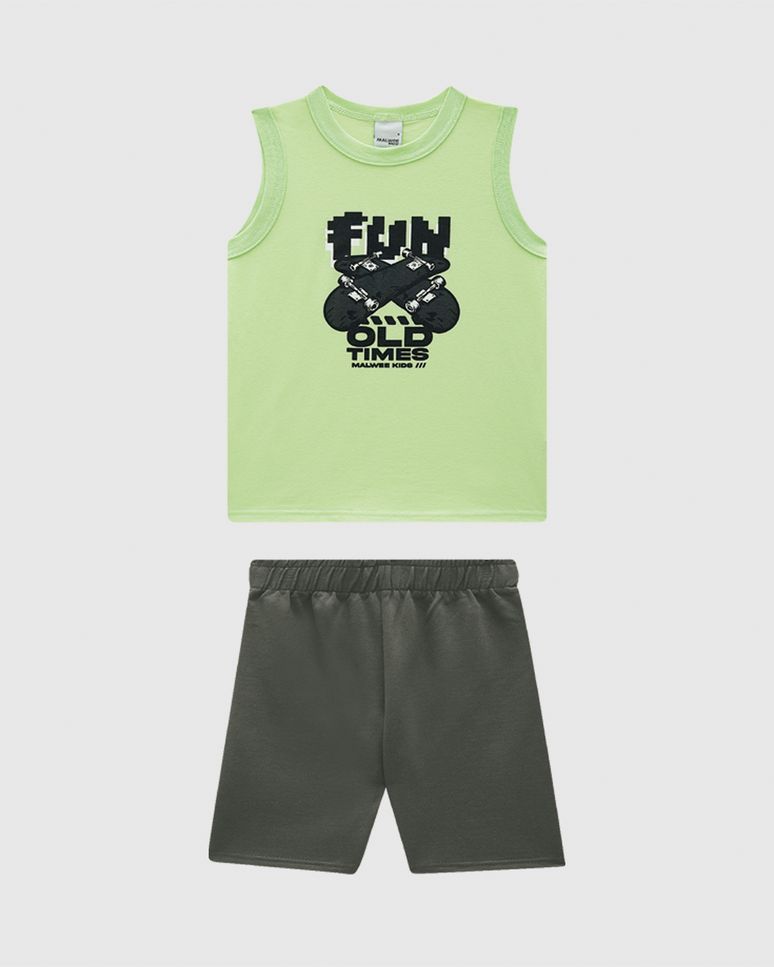 Conjunto Infantil Menino Bermuda Cós Elástico Em Moletinho