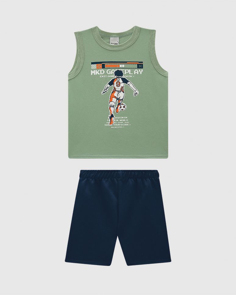 Conjunto Infantil Menino Bermuda Cós Elástico Em Moletinho