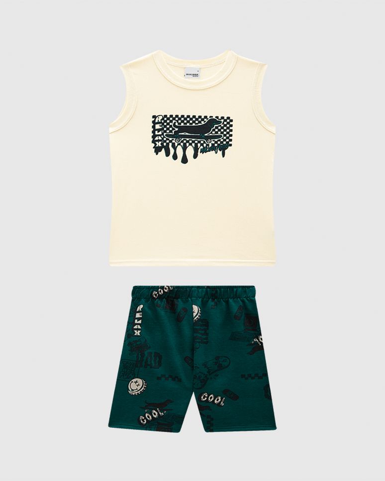 Conjunto Infantil Menino Bermuda Estampada Em Moletinho Malwee Kids