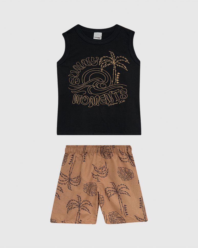 Conjunto Infantil Menino Regata Estampa Com Puff Em Algodão Malwee Kids