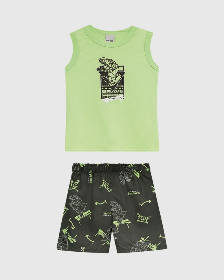 Conjunto Infantil Menino Regata Estampa Com Puff Em Algodão Malwee Kids