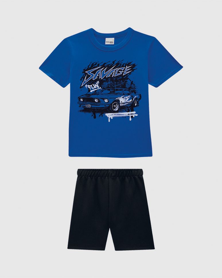 Conjunto Infantil Menino Camiseta Manga Curta Estampa Em Algodão Malwee Kids