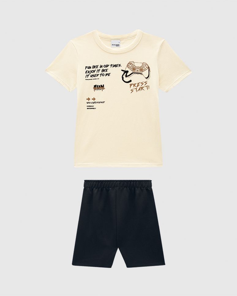 Conjunto Infantil Menino Camiseta Manga Curta Estampa Em Algodão Malwee Kids