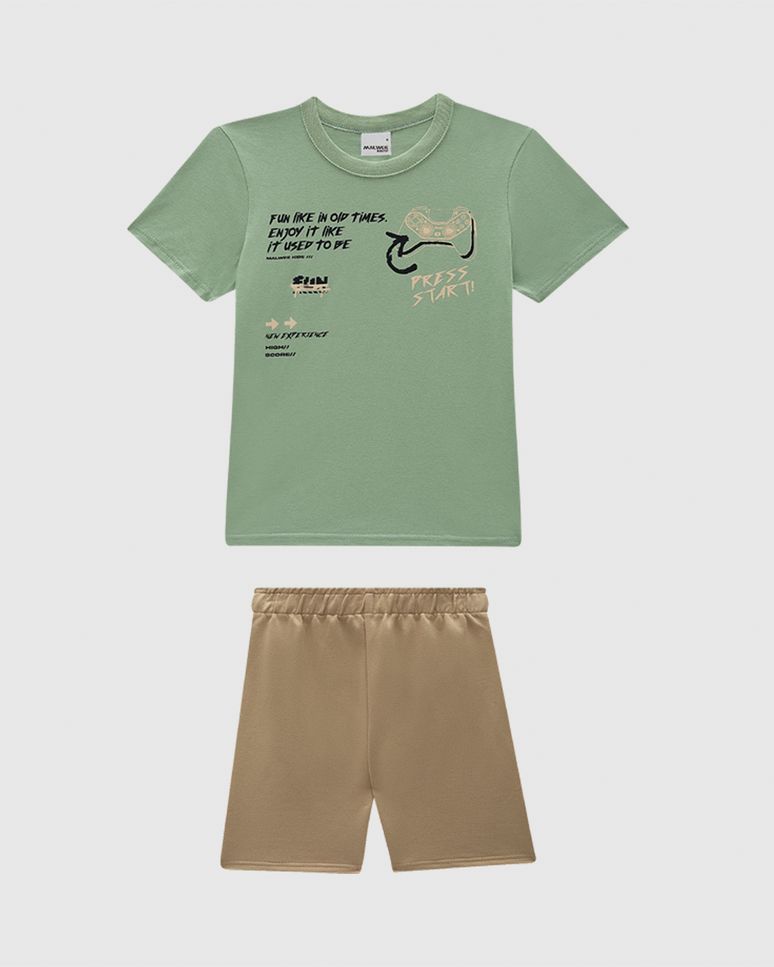 Conjunto Infantil Menino Camiseta Manga Curta Estampa Em Algodão Malwee Kids