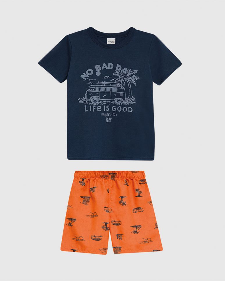 Conjunto Infantil Menino Bermuda Estampada Em Microfibra Malwee Kids